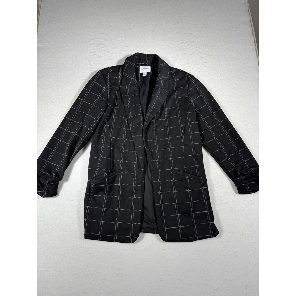 Nine West Womens Black Grid Pattern Blazer Jacket Size Medium